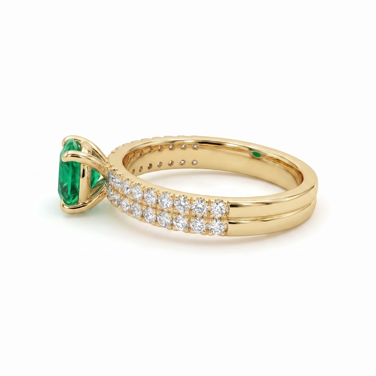 1.30 CTTW Round Gemstone Pav Diamond Double Row Band 14k Yellow Gold Engagement Ring