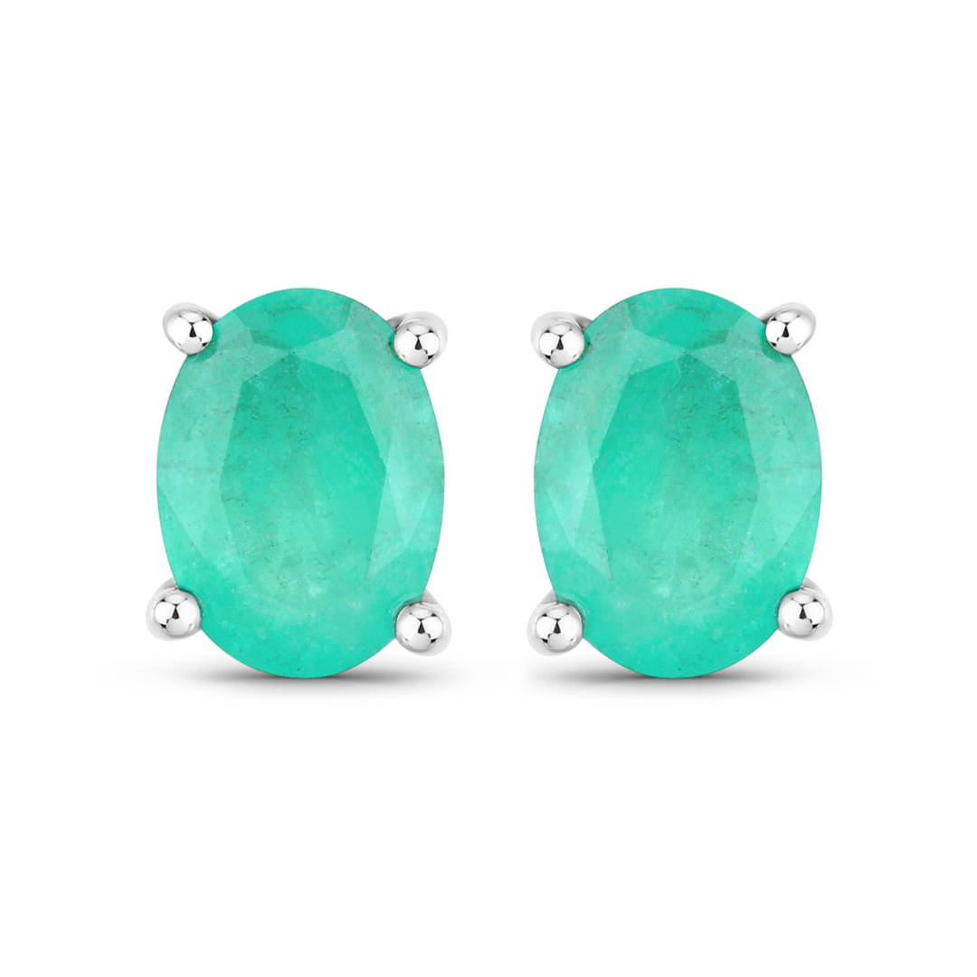Genuine Zambian Emerald 10K Oval Stud Earrings
