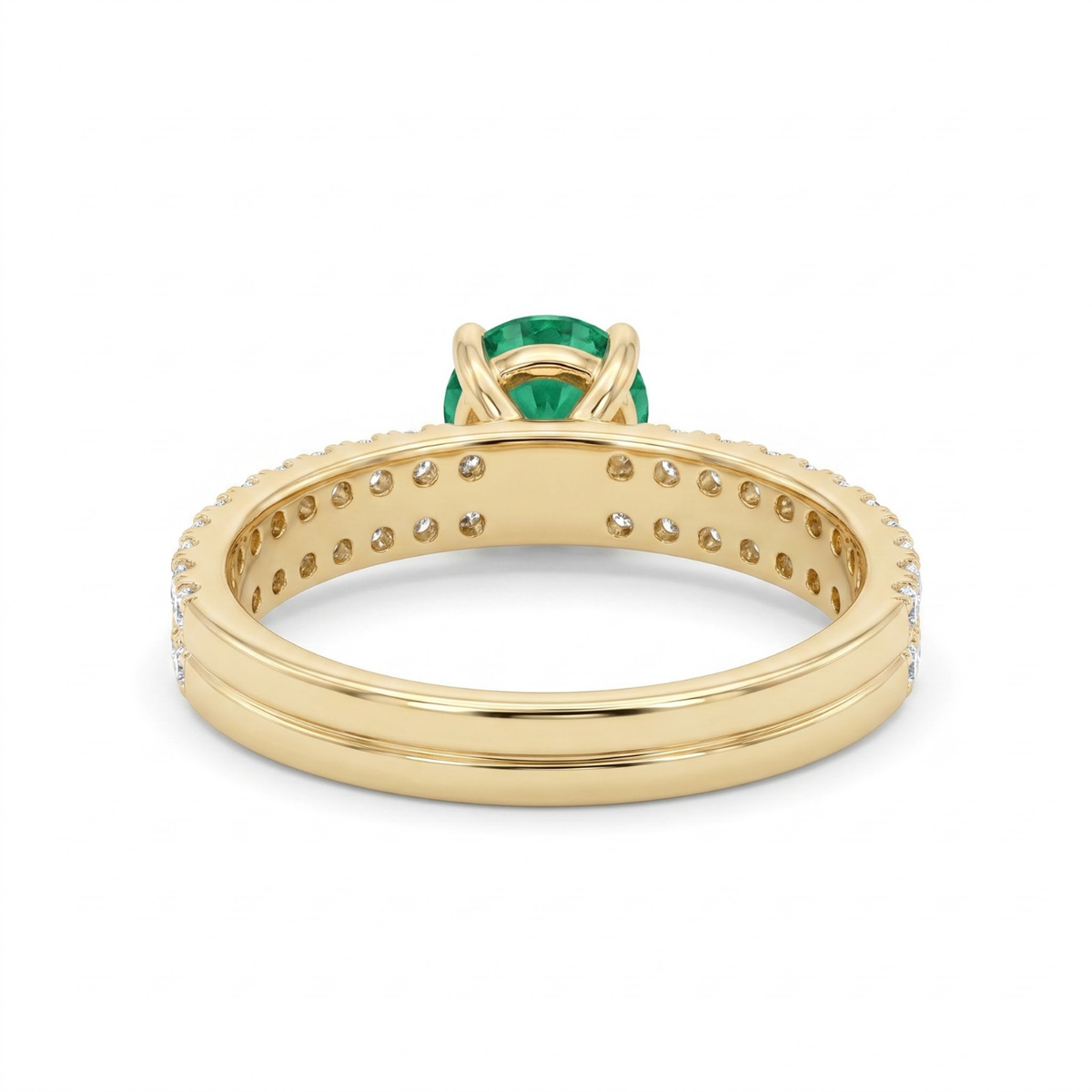 1.30 CTTW Round Gemstone Pav Diamond Double Row Band 14k Yellow Gold Engagement Ring