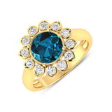 Genuine London Blue Topaz and Diamond Halo Ring