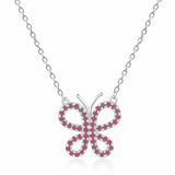 Ruby Butterfly Rhodium Plated Necklace