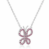 Ruby Butterfly Rhodium Plated Necklace