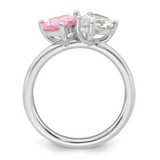 Pink Heart and Pear-shaped White CZ Dual-Stone Ring