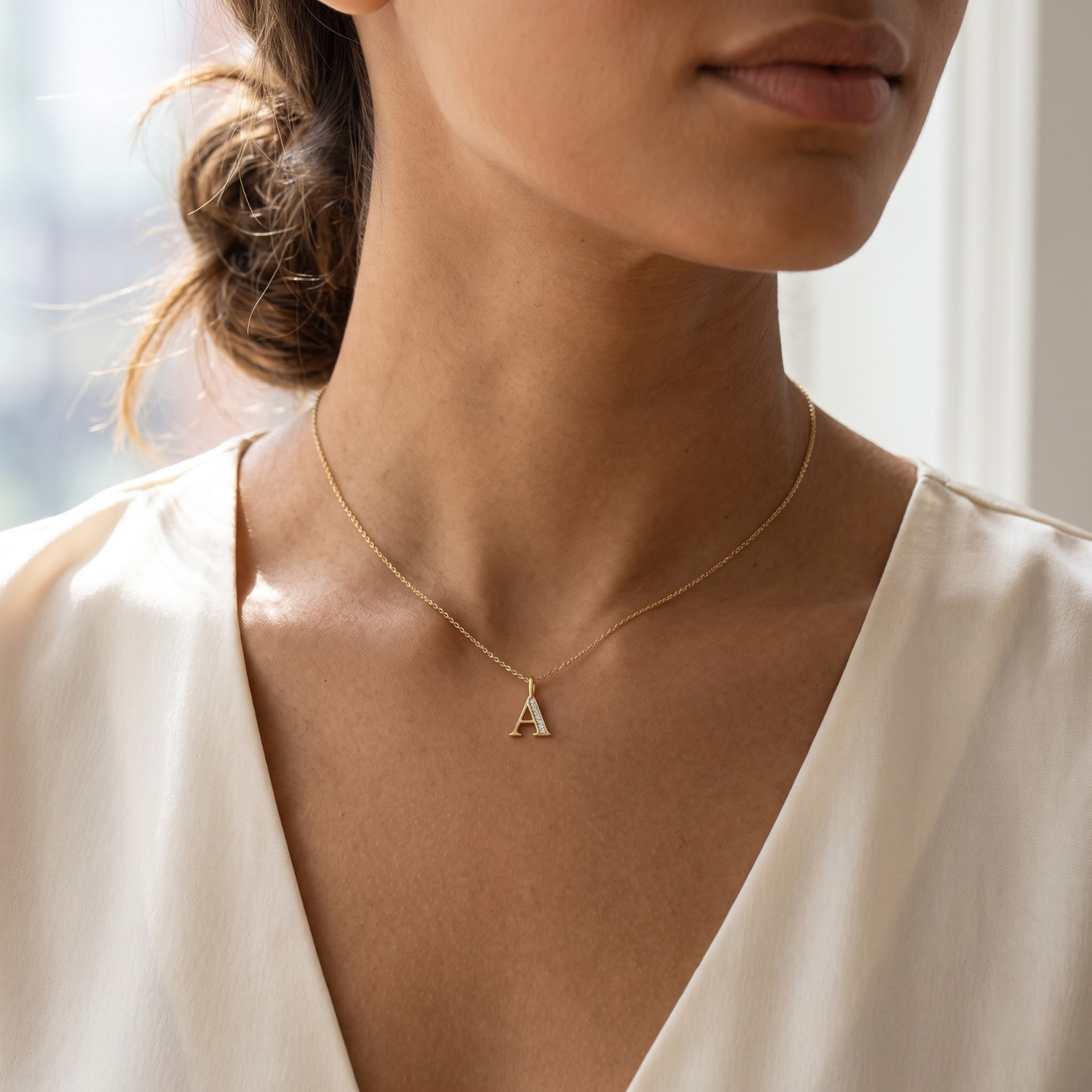 Natural Diamond Initial Letter 14k Gold Pendant Only