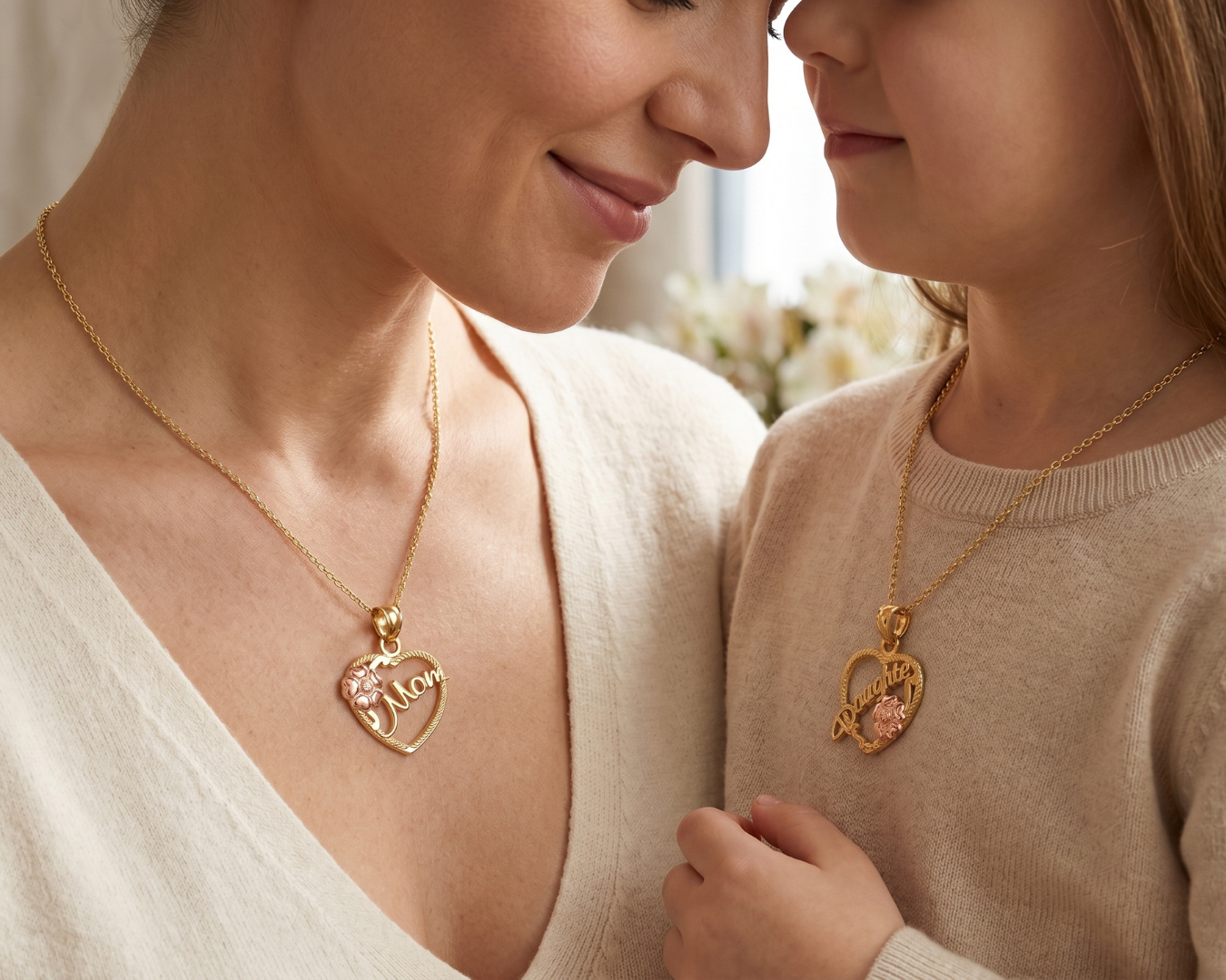 10K yellow gold mom - Daughter Breakable Hearts Pendant