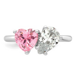 Pink Heart and Pear-shaped White CZ Dual-Stone Ring