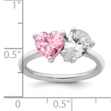 Pink Heart and Pear-shaped White CZ Dual-Stone Ring