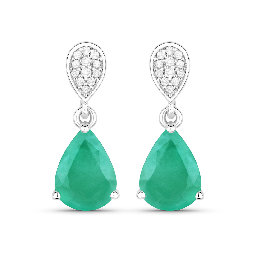 Genuine Zambian Emerald Diamond Teardrop Earrings