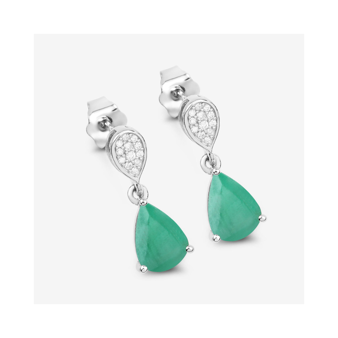 Genuine Zambian Emerald Diamond Teardrop Earrings