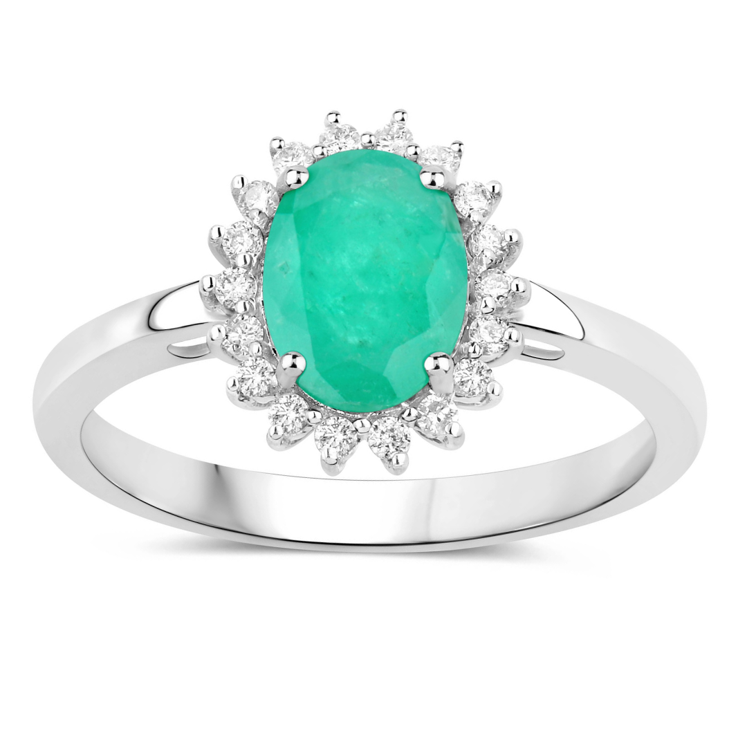 Genuine Zambian Emerald Diamond 10K Ring