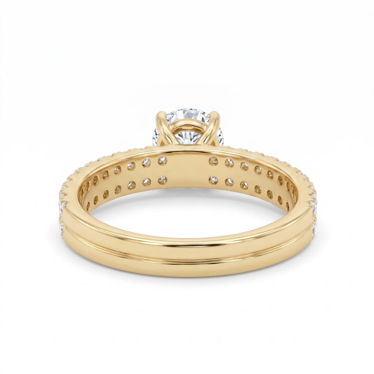 1.30 CTTW Round Gemstone Pav Diamond Double Row Band 14k Yellow Gold Engagement Ring