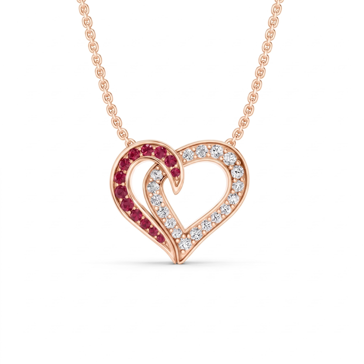 0.64 cttw Round Ruby and Lab Grown Diamond 14K Gold Pave Open Heart Pendant Necklace