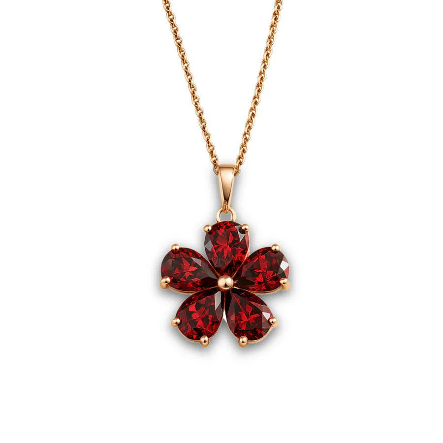 Natural Garnet Floral Pendant Necklace Silver Fine Color Jewels