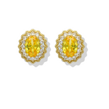 Oval Natural Citrine Earrings Studs, citrine and sapphire earrings, yellow gemstone earrings, sapphire jewelry