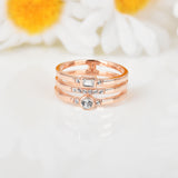 Three band ring design, sapphire rose gold ring, white gemstone ring design