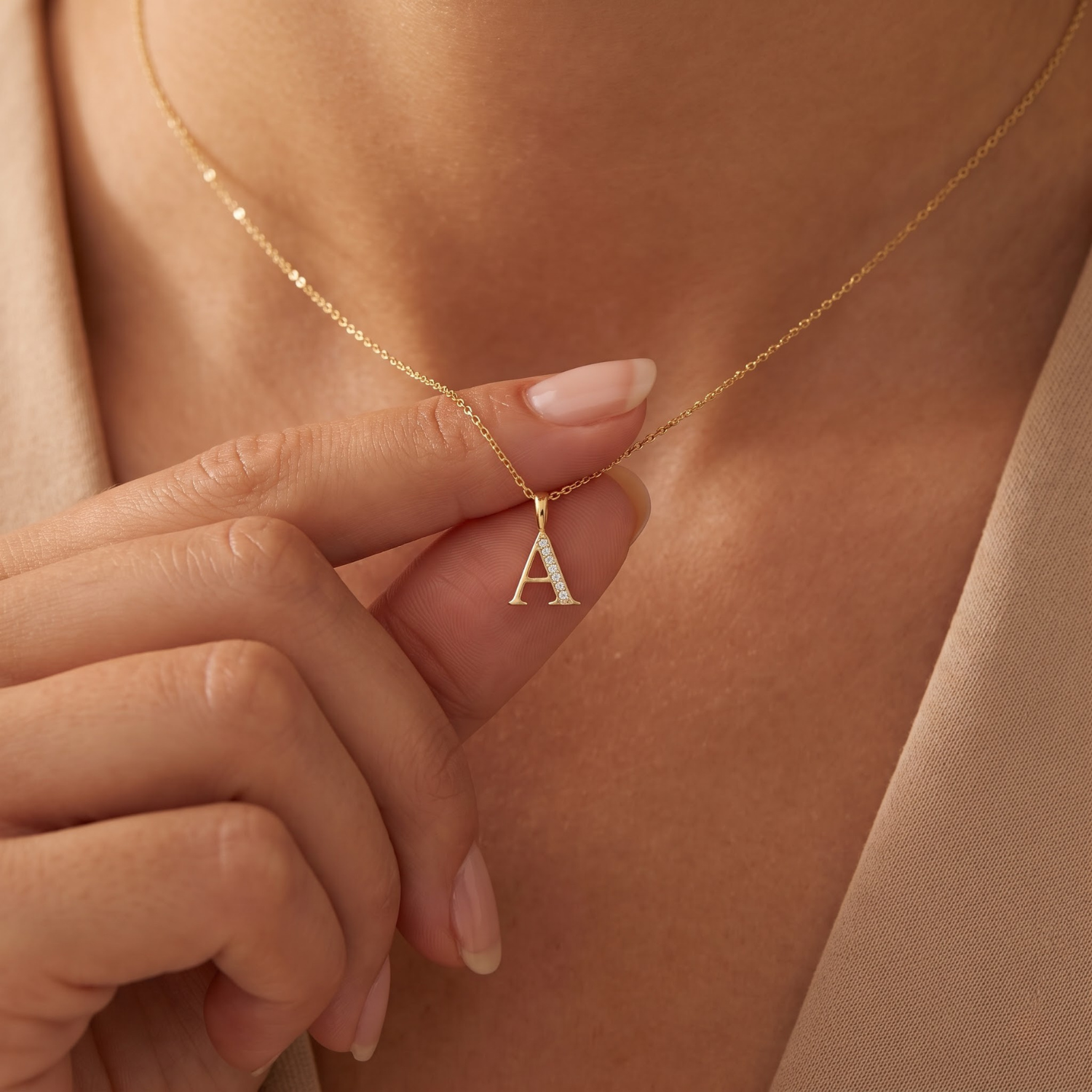 Natural Diamond Initial Letter 14k Gold Pendant Only