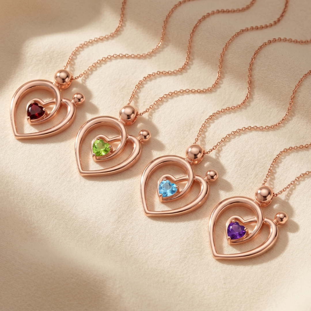 Genuine Garnet Heart Mom Necklace Silver