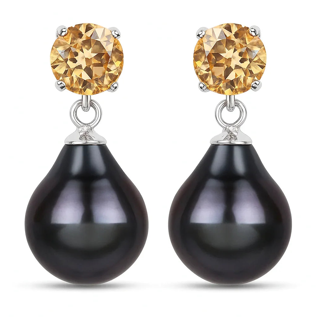 Natural Tahitian Black Pearl Earrings