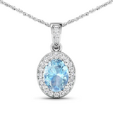 14K White Gold Aquamarine Halo Pendant