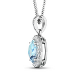 14K White Gold Aquamarine Halo Pendant