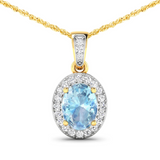 14K Yellow Gold Aquamarine Pendant with White Diamonds