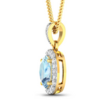 14K Yellow Gold Aquamarine Pendant with White Diamonds