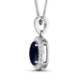 14K White Gold Blue Sapphire Diamond Pendant