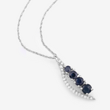 14K White Gold Blue Sapphire And Diamond Necklace