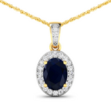 14K Yellow Gold Blue Sapphire Diamond Pendant