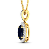 14K Yellow Gold Blue Sapphire Diamond Pendant