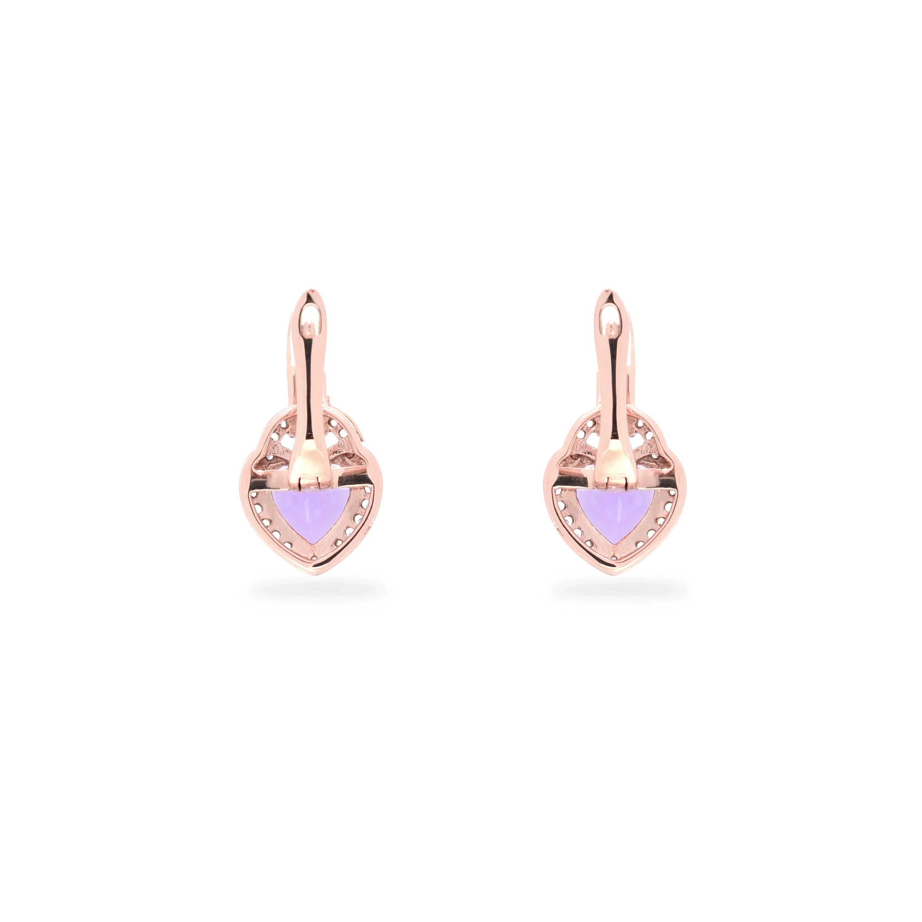 Natural Amethyst Heart Leverback Silver Drop Earrings