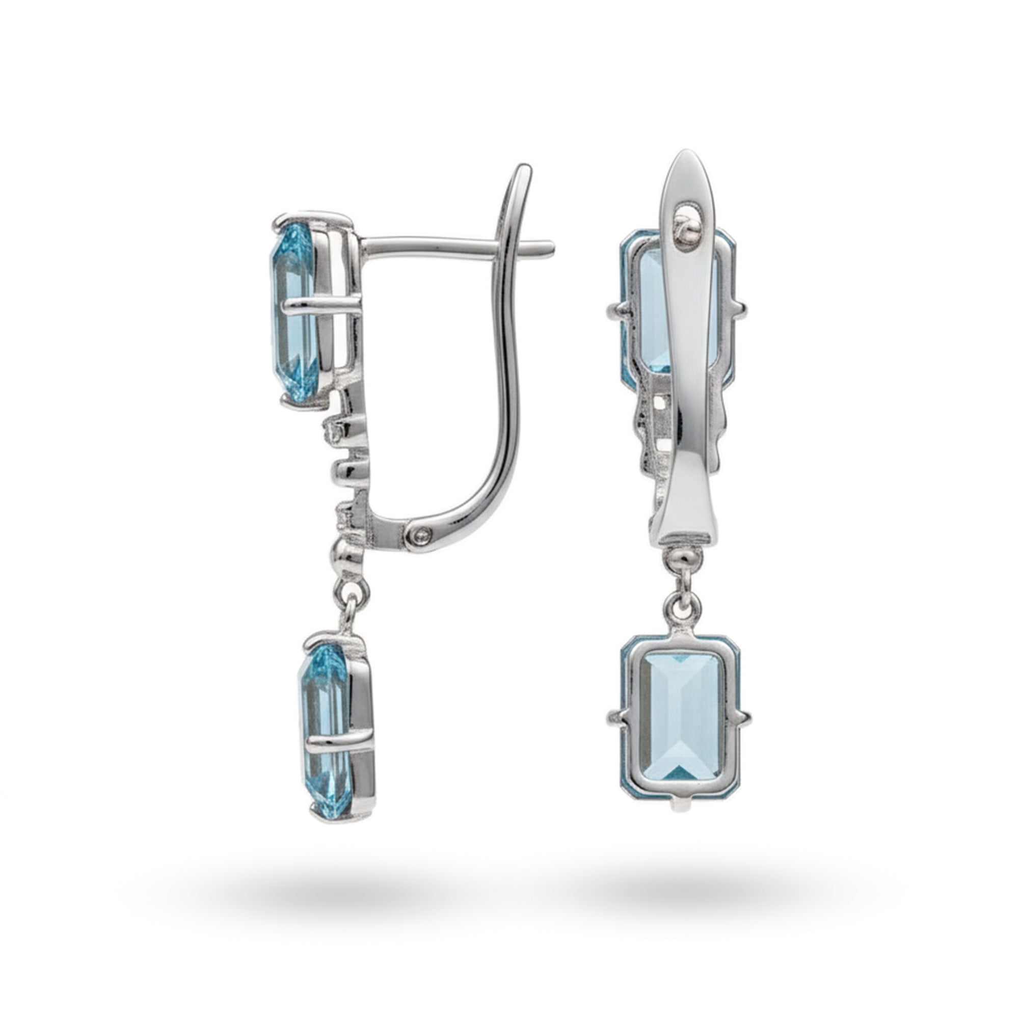 Natural Sky Blue Topaz & White Topaz Sterling Silver Earrings