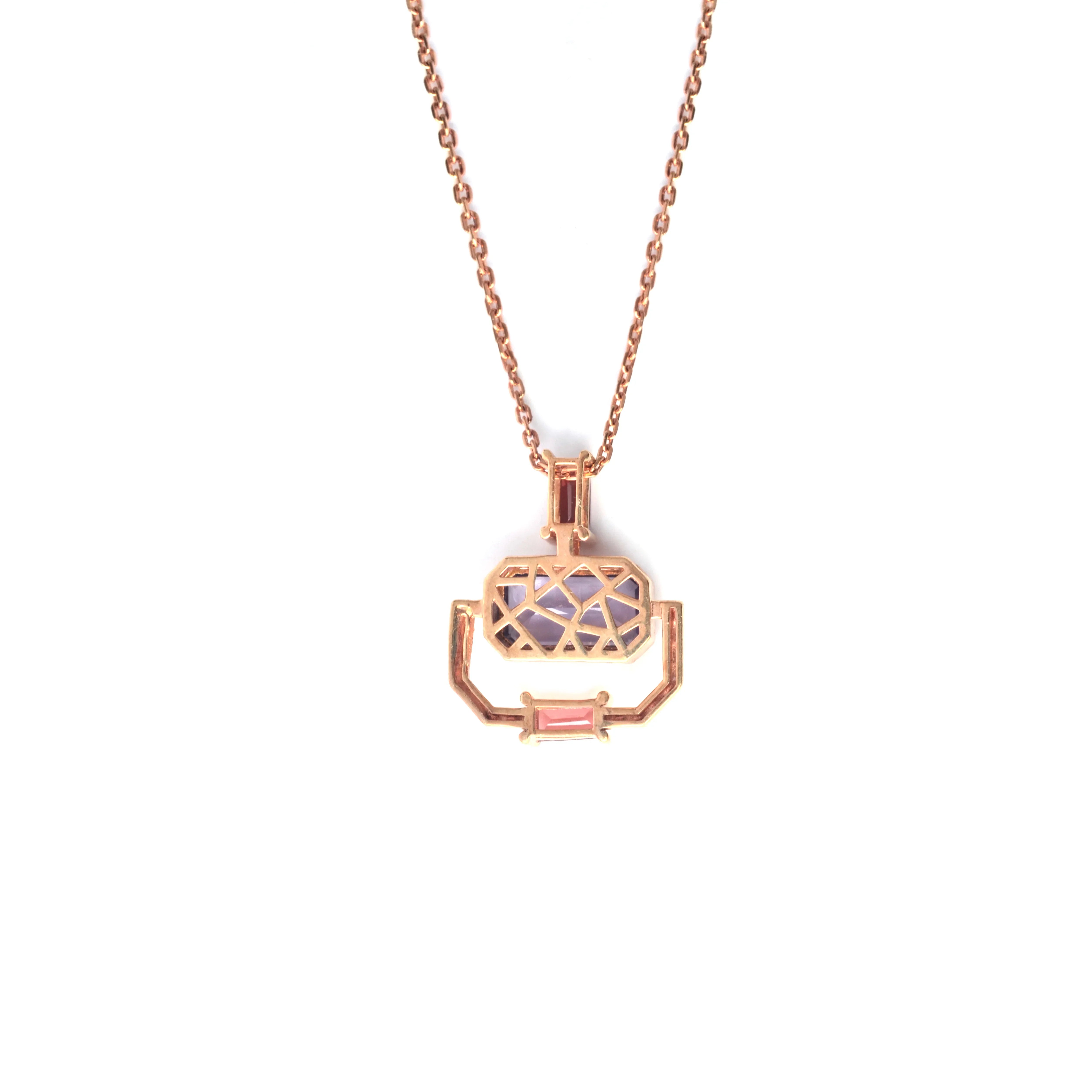 Rose Gold Emerald Cut Natural Amethyst Pendant Necklace