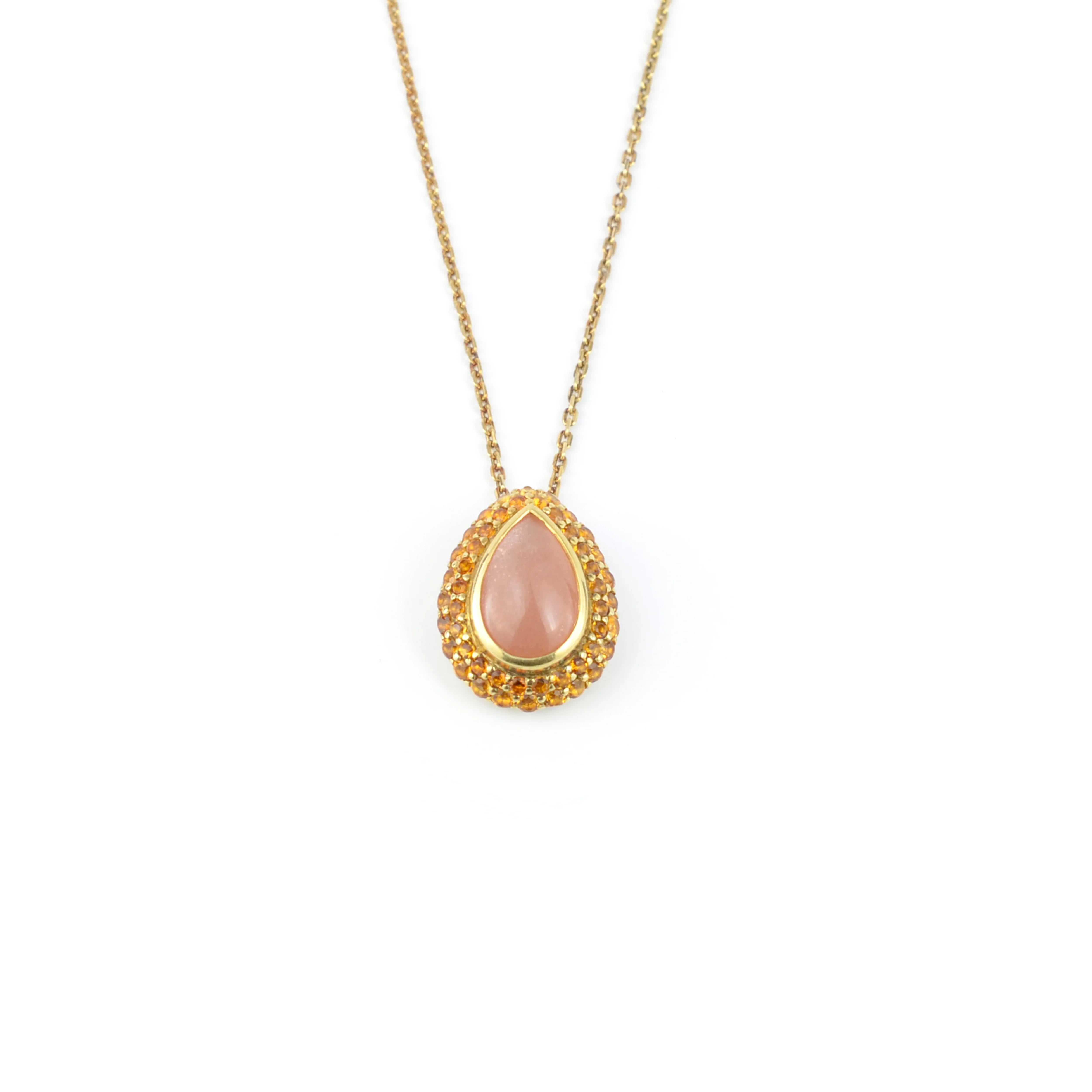 Orange Teardrop Moonstone Pendant Necklace
