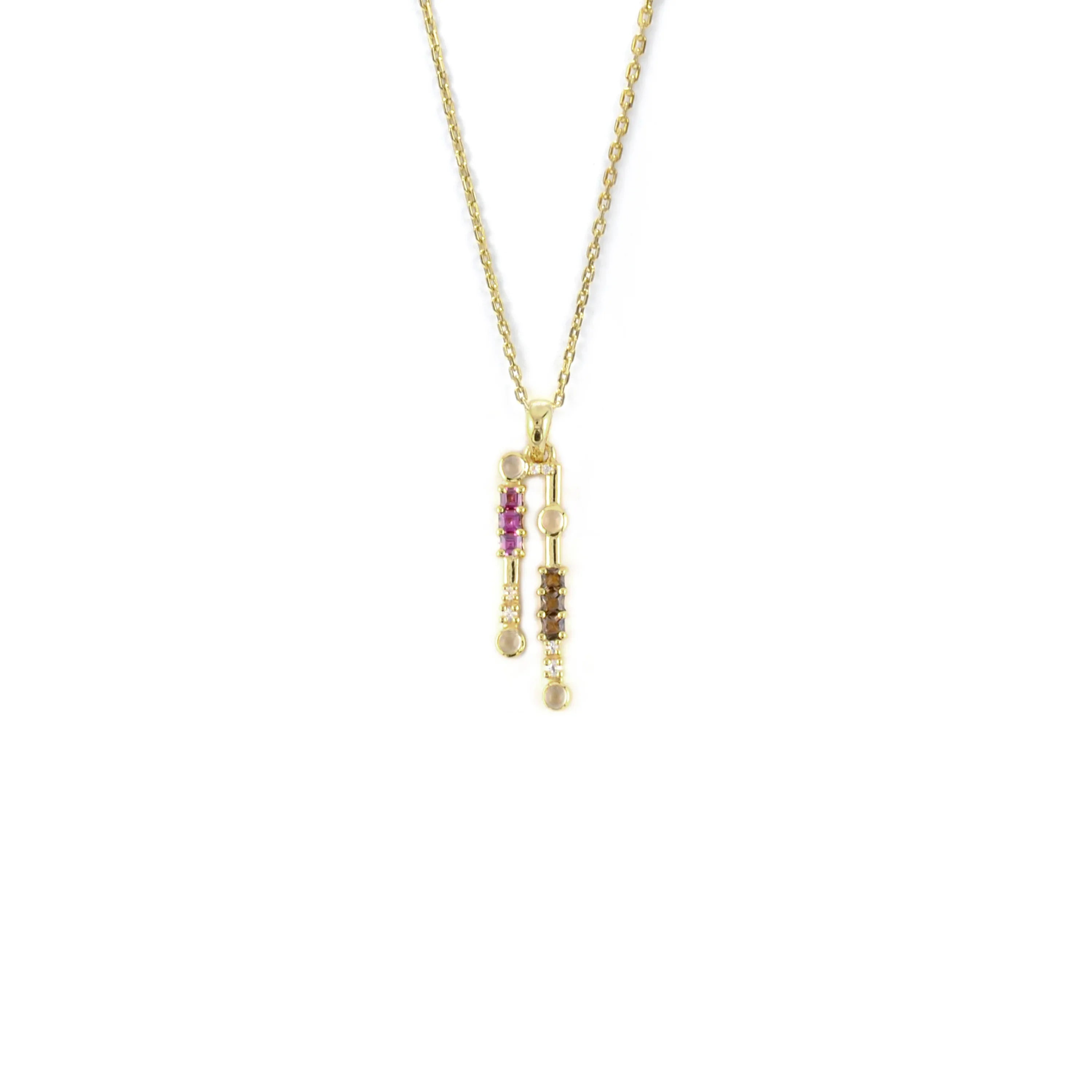 Natural Multistone Bar Drop Necklace Silver
