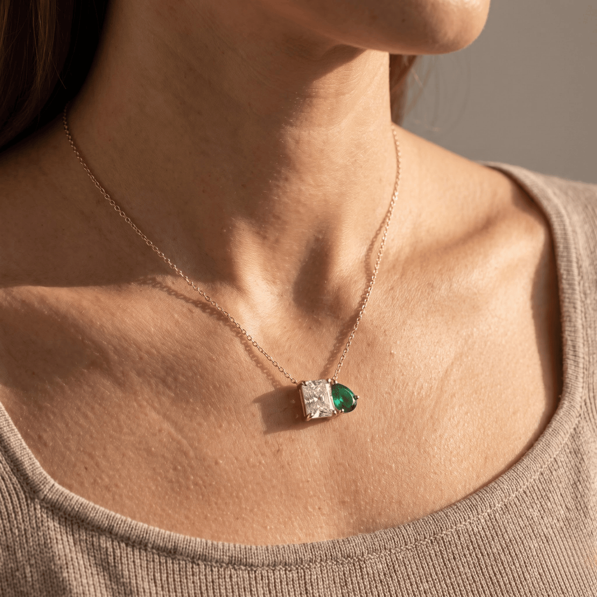 2.50 Cttw Pear Emerald, Ruby, Sapphire and Lab Diamond 14K Yellow Gold Toi et Moi Pendant Necklace