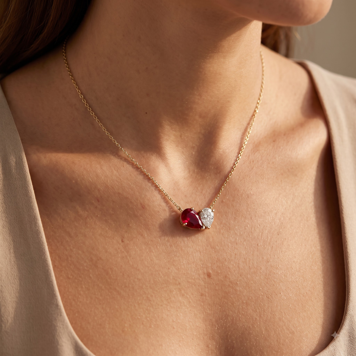 4.33 Cttw Pear Emerald, Ruby, Sapphire and Lab Diamond 14K Yellow Gold Toi et Moi Pendant Necklace