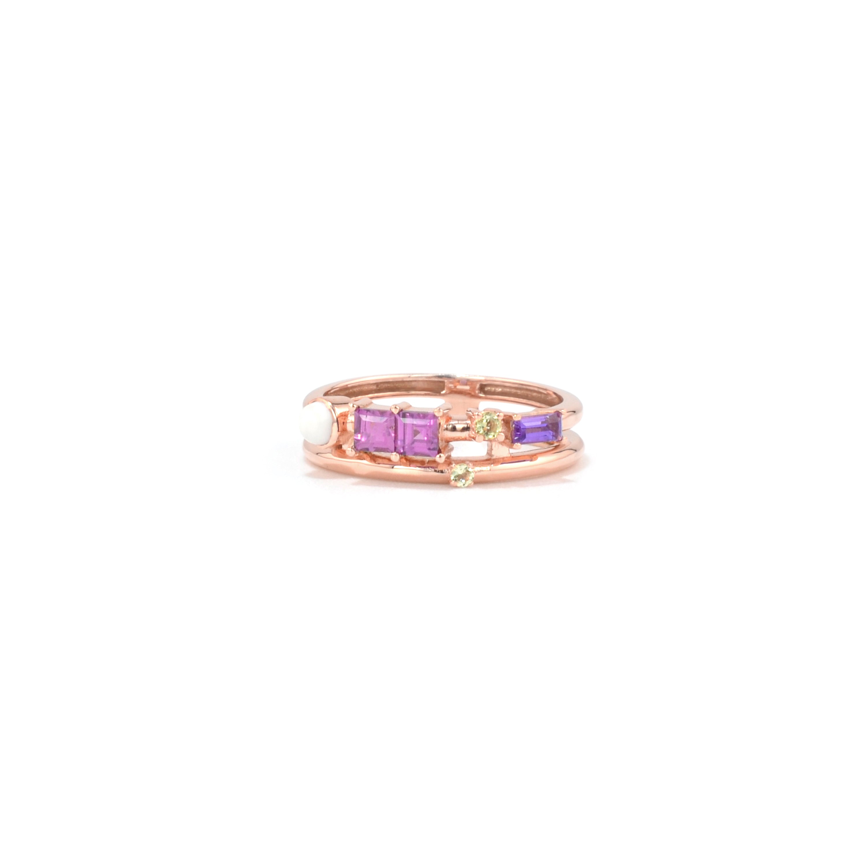 Natural Rhodolite and Multi Stone Silver Ring