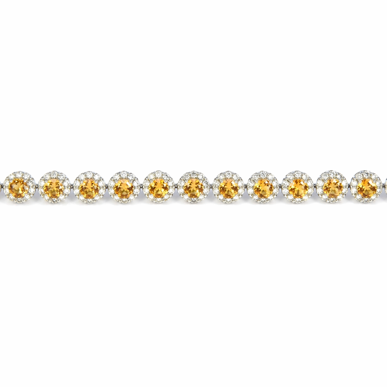 15.1 Ct Round Yellow Citrine Prong Silver Halo Tennis Bracelet