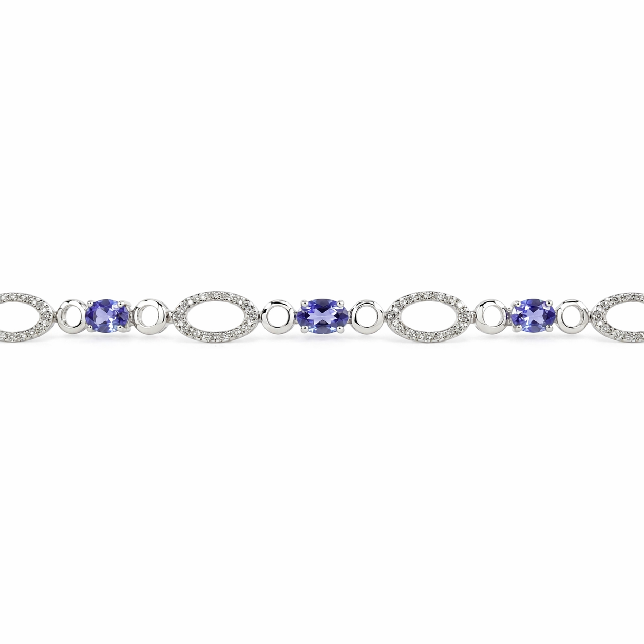2.5 Ct Oval Blue Iolite Prong Silver Tennis Link Bracelet