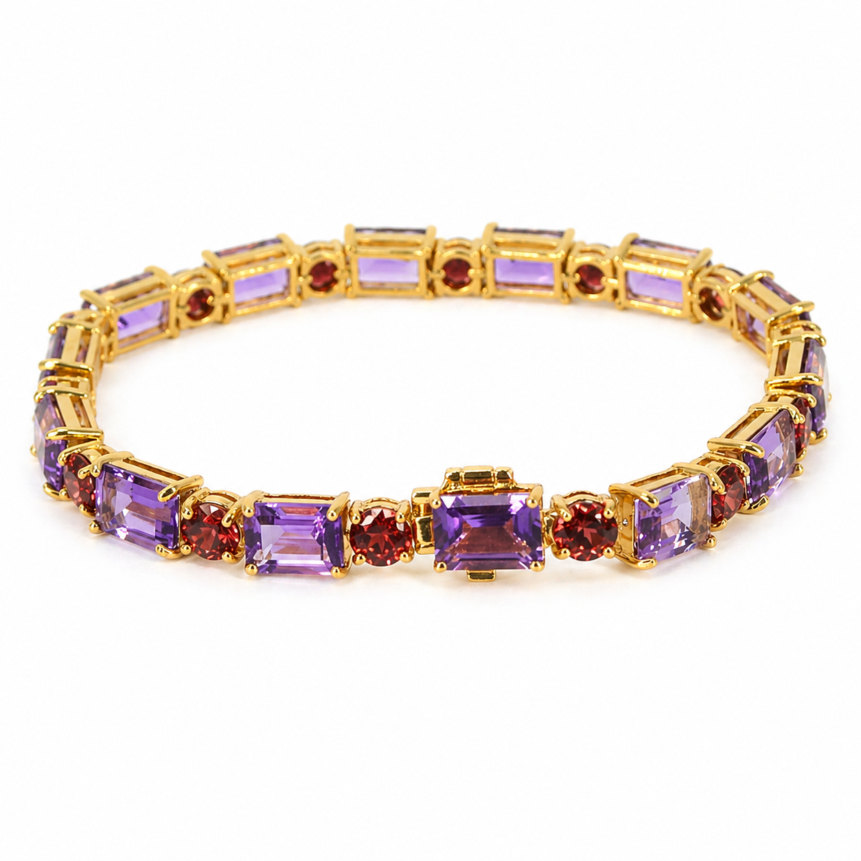 12.3 Ct Octagon Purple Amethyst Prong Gold Over Silver Tennis Bracelet