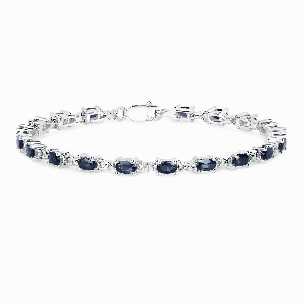 Genuine Blue Sapphire Silver Tennis Bracelet