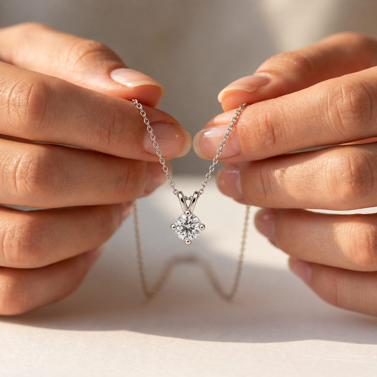 IGI Certified Round Lab Grown Diamond Rhodium Over Silver Solitaire Necklace