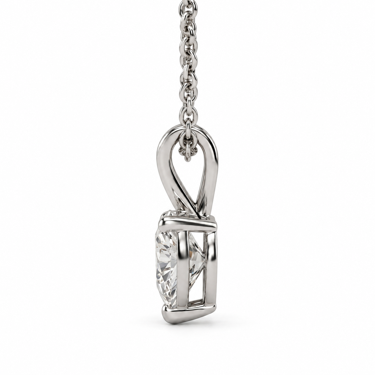 IGI Certified Heart Lab Grown Diamond Rhodium Over Silver Solitaire Necklace