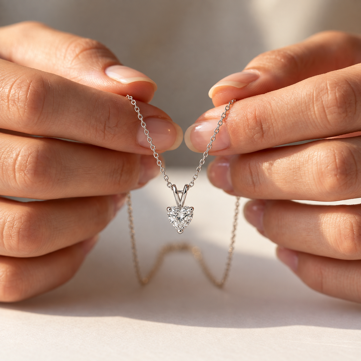 IGI Certified Heart Lab Grown Diamond Rhodium Over Silver Solitaire Necklace