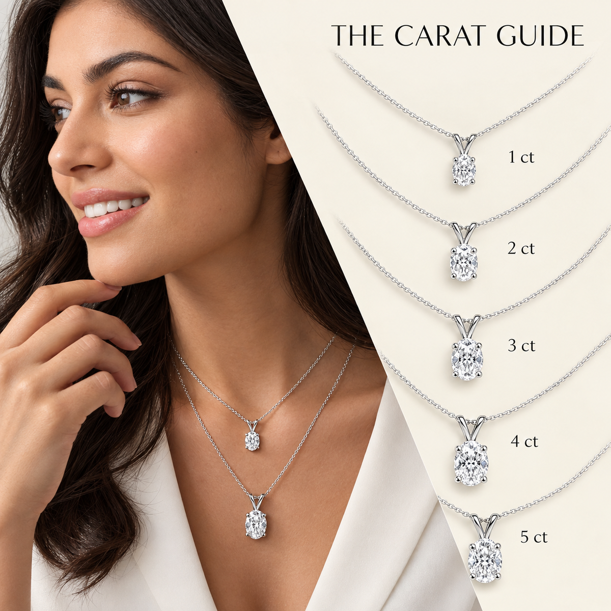 IGI Certified Oval Lab Grown Diamond Rhodium Over Silver Solitaire Necklace