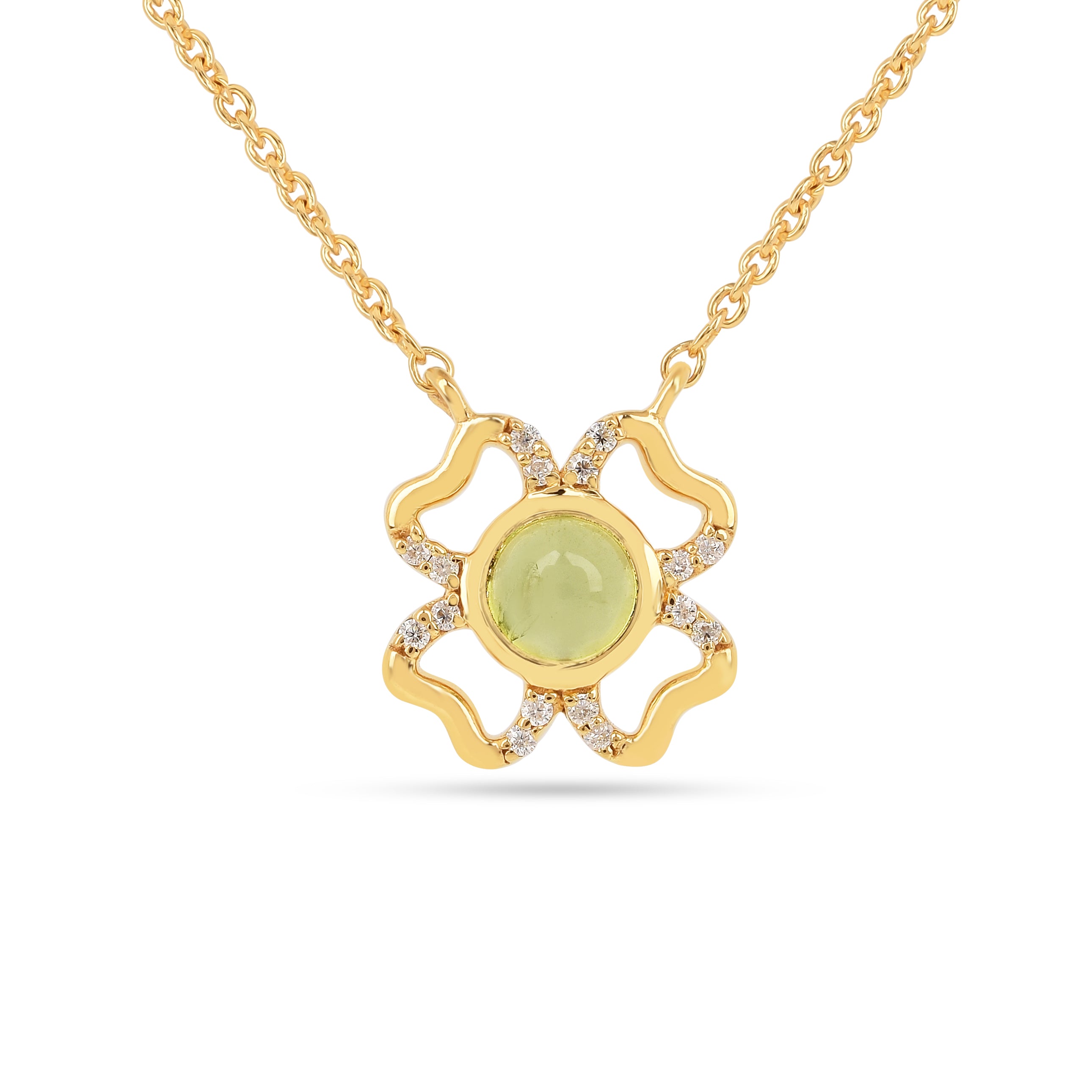 Floral Green Peridot Four Leaf Clover Necklace