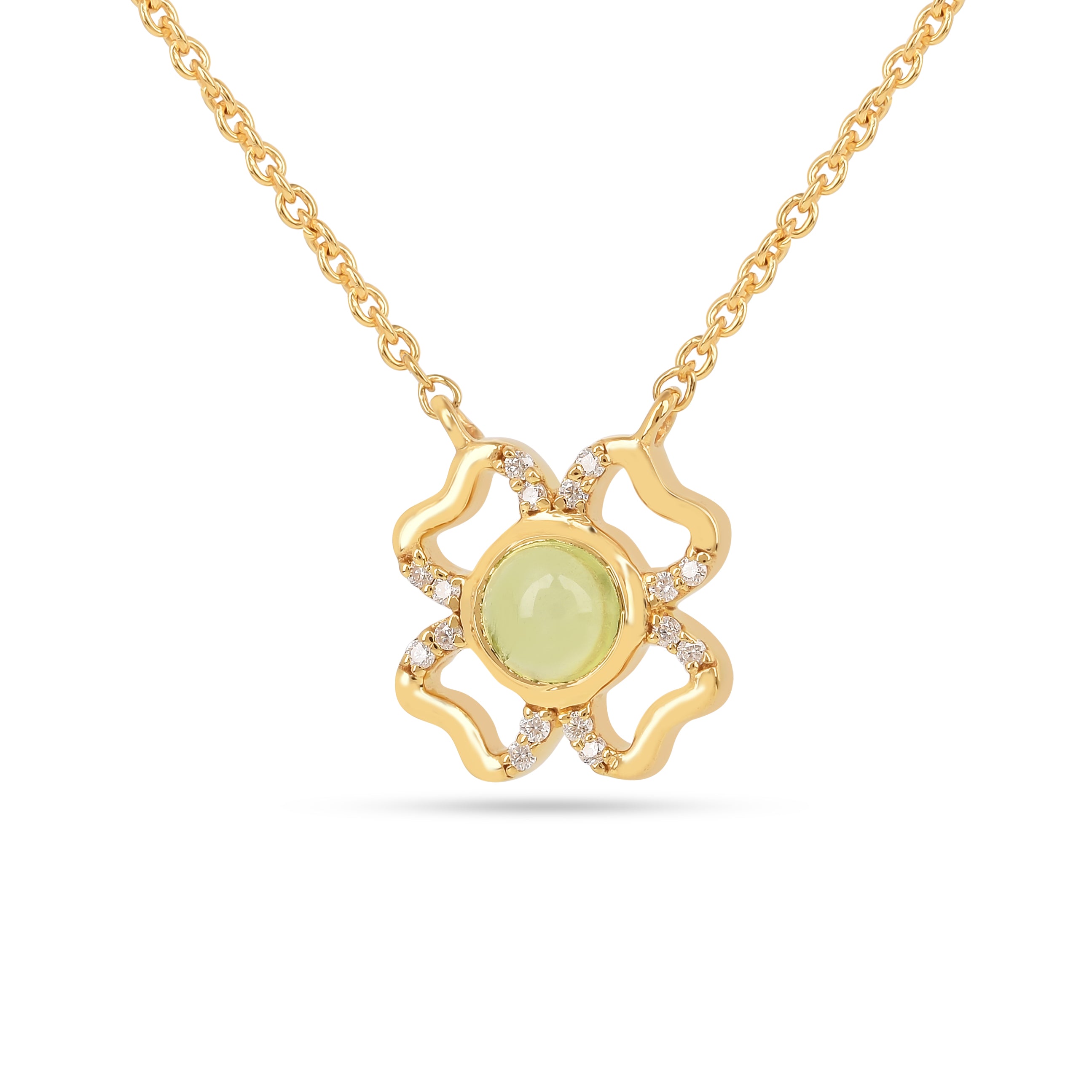 Floral Green Peridot Four Leaf Clover Necklace