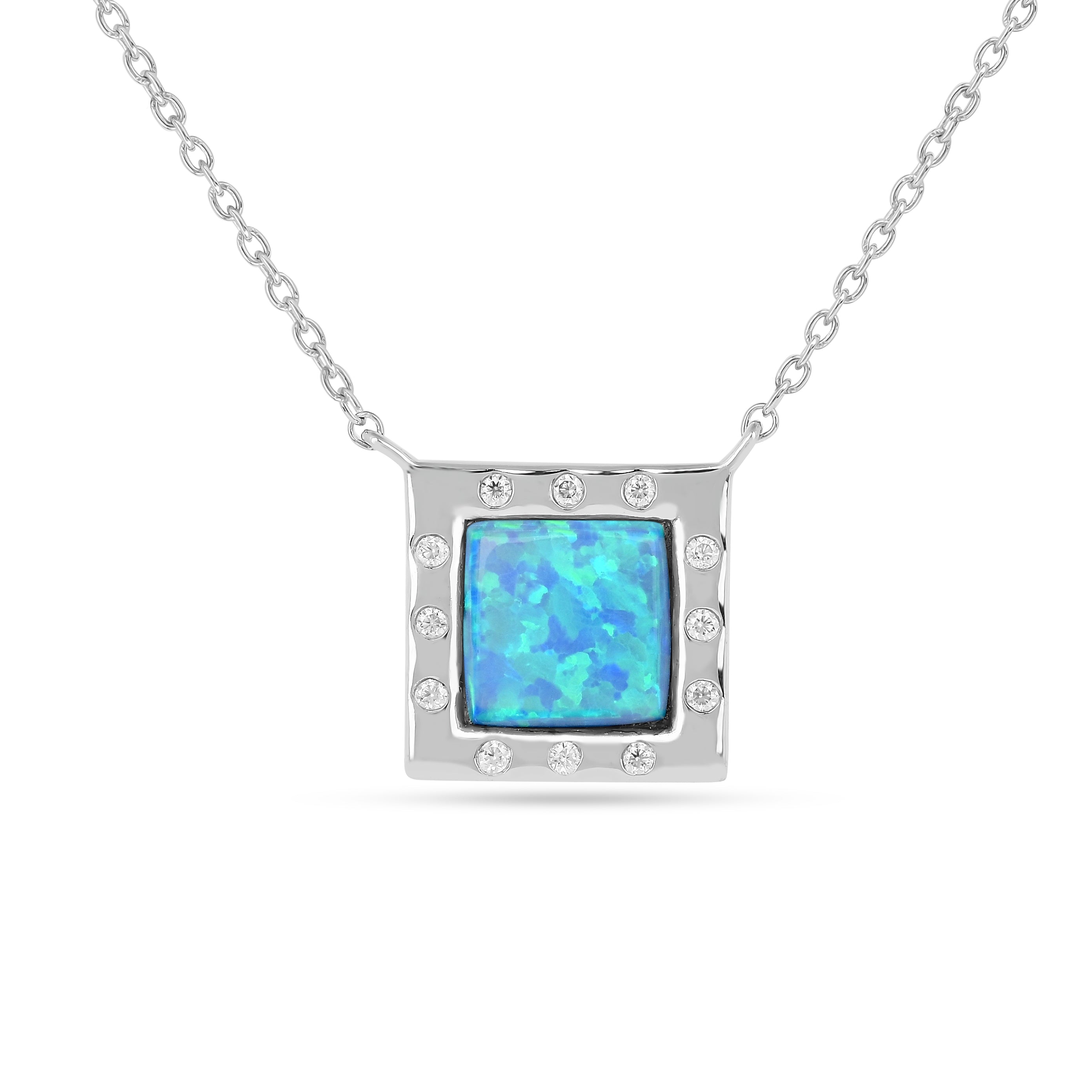 Created Blue Opal Sterling Silver Pendant Necklace