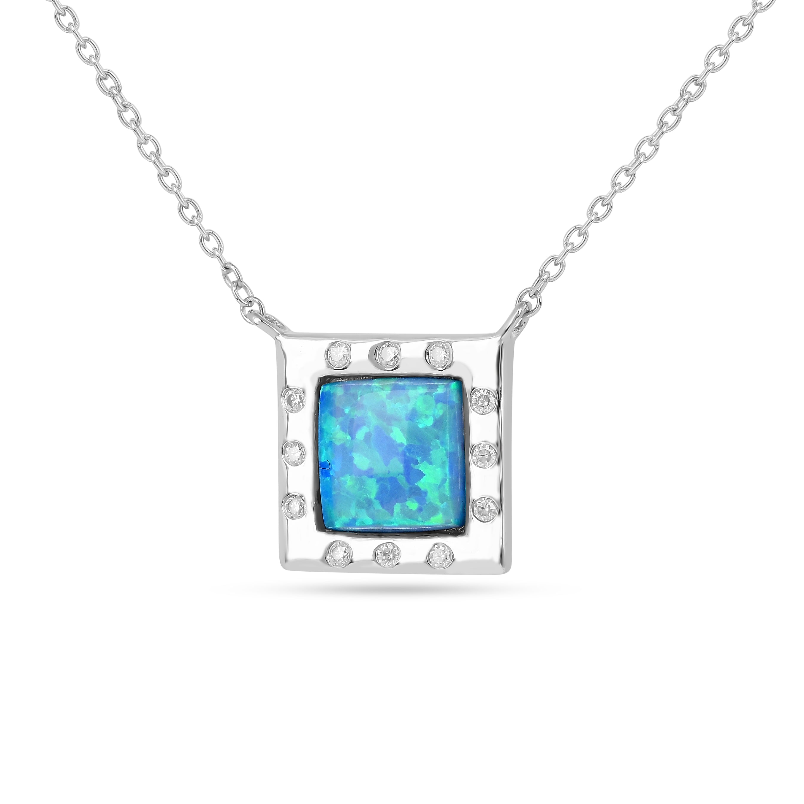 Created Blue Opal Sterling Silver Pendant Necklace